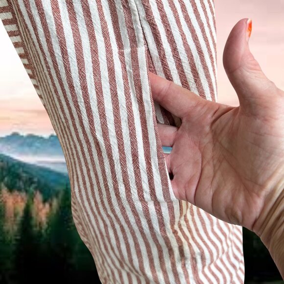 Madewell Striped Button Back Dress XS Extra Small Linen Blend Pockets Casual - Picture 9 of 11